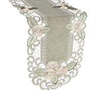 Embroidered Gold Daisy Fleur Latte Table Runner or Dresser Scarf 16"x 35"