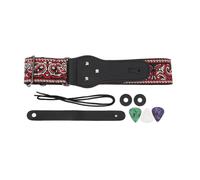 Embroidered Guitar Strap, Vintage Style Guitar Strap, Premium Materials Nylon Leather for Electric Acoustic Bass (Red)