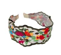 Embroidered Hair Band with Floral Pattern, Green embroidery | Soft Cotton Linen Blend, Adjustable Headpiece, Breathable Fabric for Daily Outfits and Party Accessory