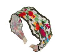 Embroidered Headwear with Wide Band, Green embroidery | Floral Embroidery, Cotton Linen Blend, Breathable Fabric, Stretchable Band for Women Fashion Gifts and Daily Wear