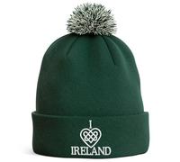 Embroidered I Love Ireland Bobble Hat - Celtic Knot Heart Unisex Winter Accessory - St Patrick’s Day Patriotic Hat for Men and Women - Irish Pride Heritage Gift, One Size, Bottle