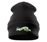Embroidered Ireland Ribbon Beanie Hat - Shamrocks Design - Irish Pride Hat - Mens Womens Patriotic Supporter Gift - Unisex Winter Accessory, One Size, Black