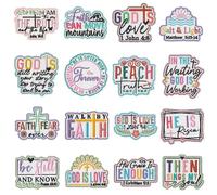 Embroidered Iron On Patches Religious Inspirational Bible Verse Quote Patches with Flowers and Crosses Decorative Fabric Appliques for DIY Clothing T-Shirt Backpack Craft (style2（16pcs）)