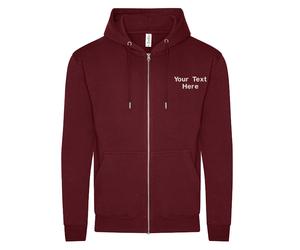 Embroidered Just Hoods AWDis Full Zip Up Organic Zoodie Text Logo Sports Unisex