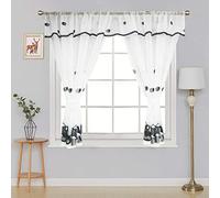 Embroidered Kitchen Window Curtain Set Rod Pocket with Attached Valance & Free Tiebacks Wndsr Black White W 48 x L 48 inches