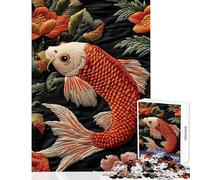Embroidered Koi Fish Jigsaw for Adults1000 Pieces Strengthen Mind Clarity And Sharpness Calm Serene Leisure Activity (38x26cm)