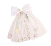 Embroidered lace hair bow with elastic band and floral accents for wedding or special occasion, フリーサイズ