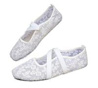 Embroidered Lace Mesh Ballet Flats Women, Lightweight Breathable Summer Slip On Lace Ballerina Flat Floral Embroidery Square Toe Mary Jane Shoes (White,8.5)