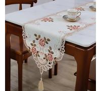 Embroidered Lace Tablecloth with Vintage Rustic Flower Design, Oval Satin Fabric, for Decorating Dining Tables at Various Events (40 * 176cm Orange)