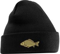 Embroidered Left Chest Carp Fish Beanie Cap Fishing Lovers Carp Fishing Best Hobby Birthday Gift Unisex Gift Beanie Hat (Black)