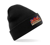 Embroidered Lest We Forget Anzac Day Beanie Cap British Veterans Remembrance Day Poppy Flower UK Unisex Gift Beanie Hat (Black), One Size