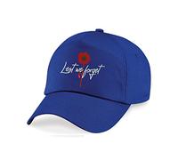 Embroidered Lest We Forget BC010 Baseball Cap, Poppy Flower British Military Remembrance Day Unisex Polo Shirt (Royal)
