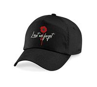 Embroidered Lest We Forget BC010 Baseball Cap, Poppy Flower British Military Remembrance Day Unisex Polo Shirt (Black)