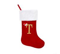Embroidered Letter Christmas Stockings for Festive Holiday Decorations Cozy Knitted Material (T)