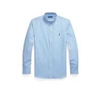 Embroidered Logo Chino Shirt in Cotton and Slim Fit Blue/White