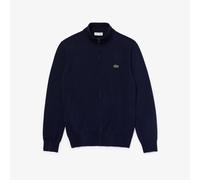 Embroidered Logo Cotton Cardigan with Zip Fastening and High Neck Navy Blue