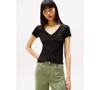 Embroidered Logo Cotton T-Shirt with V-Neck Black