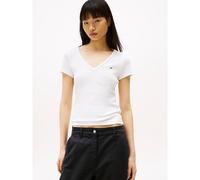 Embroidered Logo Cotton T-Shirt with V-Neck White