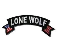 Embroidered Lone Wolf US Flag Rocker Iron on Patch