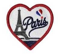 Embroidered Love Paris Heart Iron On Patch - Eiffel Tower Design with French Flag France Patch