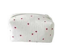 Embroidered Makeup Bag, Portable Toiletry Bag, 6.89x4.13x4.13inch, Stylish Cosmetic Organizer, Fashionable Multi-Use Storage for Jewelries, Lipstick, Travels, Red Love/Lace Bow