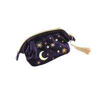 Embroidered Makeup Bag Velvet Travel Toiletry Pouch for Office Workers | Navy Finish, Lightweight Construction, Easy Access Zip Closure, Stores Hair Ties and Cash, for Packing Holidays