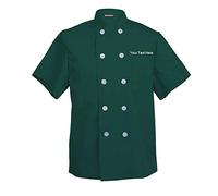 Embroidered Men's Chef Coat Short Sleeve Chef Shirt Cook Coat Personalized with Your Text Hunter Green