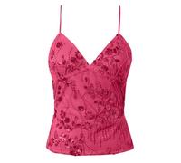 Embroidered Mesh Cami Top Women's Y2K Backless Sheer Sequin Tank Sexy Sparkly Lace Crop Vest Festival Party Night Out Clothes 150 Chars, 03-Hot Pink, L