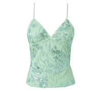 Embroidered Mesh Cami Top Women's Y2K Backless Sheer Sequin Tank Sexy Sparkly Lace Crop Vest Festival Party Night Out Clothes 150 Chars, 01-Mint Green, L