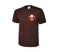 Embroidered Mushroom T-Shirt, Super Mushroom Adults Kids Tee Top(Brown, XL)