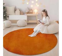 Embroidered Orange Washable Round Rug Area Rug for Living Room - Minimalist Shabby Chic Print Large Rug with Upgrade Anti-slip PVC Material for Bedroom Classic Round Carpet Non Shedding, 150 cm