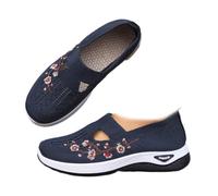 Embroidered Orthopedic Shoes for Women Slip on Walking Shoes | Lightweight Breathable Knit Mesh Non Slip Slip-on Soft Sneaker Comfort Hollow Wide Womens Walking Shoes for Sports Commuting