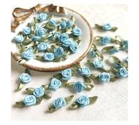 Embroidered Patch 100Pcs Mini Rose Flowers Heads Patch Make Satin Appliques Handmade DIY Sewing Crafts for Wedding Decoration Accessories(Blue)