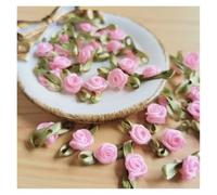 Embroidered Patch 100Pcs Mini Rose Flowers Heads Patch Make Satin Appliques Handmade DIY Sewing Crafts for Wedding Decoration Accessories(Light Pink)