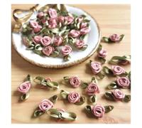Embroidered Patch 100Pcs Mini Rose Flowers Heads Patch Make Satin Appliques Handmade DIY Sewing Crafts for Wedding Decoration Accessories(Dark Pink)