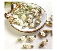 Embroidered Patch 100Pcs Mini Rose Flowers Heads Patch Make Satin Appliques Handmade DIY Sewing Crafts for Wedding Decoration Accessories(Beige)