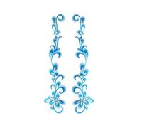 Embroidered Patch 1Pair Blue Gold Sequin Long Cloud Flower Embroidery Patch African Lace Applique Iron Sticker On Dress Clothes Decoration DIY for Hats(Blue)