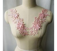 Embroidered Patch, 3D Flower Fabric Appliques Embroidered Gown Collar Sew On Patches for Wedding Decoration Dress DIY(Roze)
