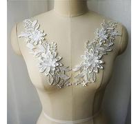 Embroidered Patch, 3D Flower Fabric Appliques Embroidered Gown Collar Sew On Patches for Wedding Decoration Dress DIY(Bianco)