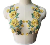 Embroidered Patch, 3D Flowers Embroidered Gown Appliques Lace Fabric Trims Collar Sew Patches for Wedding Decoration Dress DIY(Beige)