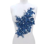 Embroidered Patch, Hand Beaded Appliques Navy Blue 3D Lace Flowers Patches DIY Wedding Dress Costumes Decorative Accessories