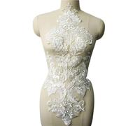 Embroidered Patch, White Lace Fabric Sequin Flower Wedding Gown Appliques Embroidered Baroque Trims Collar Sew On Patch for Dress DIY Decoration