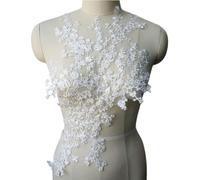 Embroidered Patch, White Mini Flower Branch Lace Fabric Embroidered Gown Appliques Trims Collar Mesh Sew On Patch for Wedding Dress DIY