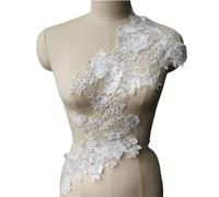 Embroidered Patch, White Wedding Gown Appliques Lace Fabric Flower Sequin Collar Mesh Embroidered Sew On Patches for Decoration Dress DIY