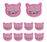 Embroidered Patches 10Pcs Hot Pink Series Embroidery Patch DIY Cartoon Cat Leopard Love Flame Iron On Patches for Clothing Sew Applique(PE9799CT)