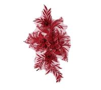 Embroidered Patches,32x19cm Embroidery Lace 3D Handmade Wedding Dress Accessories Cloth Patch Mesh Bottom(Red)