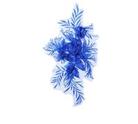 Embroidered Patches,32x19cm Embroidery Lace 3D Handmade Wedding Dress Accessories Cloth Patch Mesh Bottom(Blue)