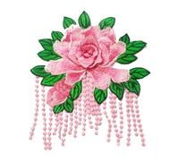 Embroidered Patches for Clothes,17x20cm Embroidered Lace 3D Cloth Patch with Colorful Flowers Decoration Red(Light Pink Green Leaves)