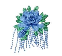 Embroidered Patches Sew on,17x20cm Embroidered Lace 3D Cloth Patch(Blue Green Leaves)
