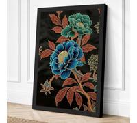 Embroidered Peonies Botanical Canvas Wall Art Print 18x12 Inch